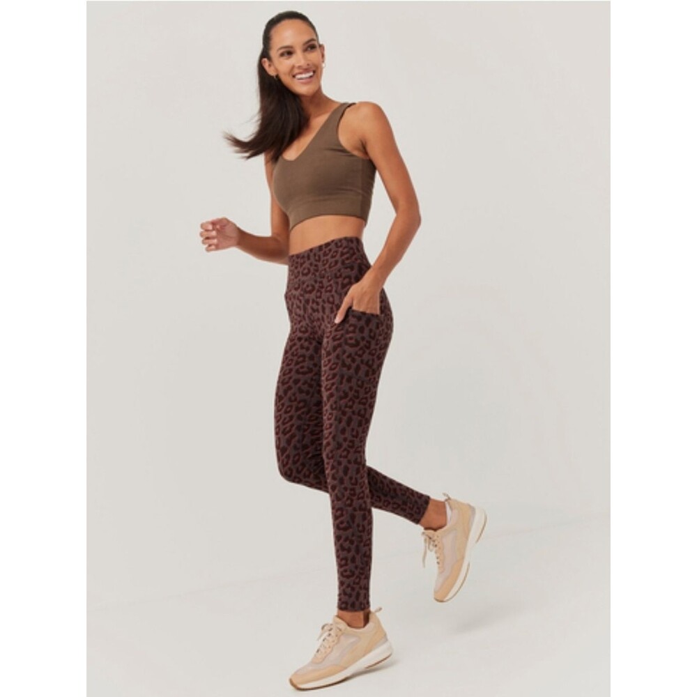 NEW Pact Pureactive Pocket Leggings - Leopard Print Pattern - Size Small Womens